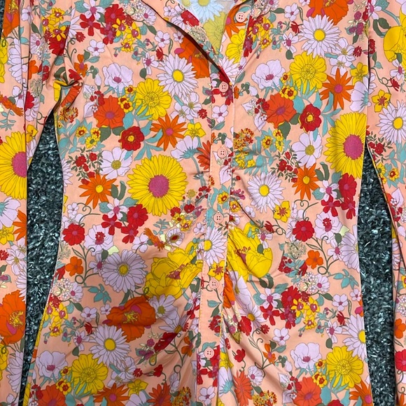 Wild Fable Long Sleeve Button-Front retro floral Knit Bodycon ruched dress - Picture 5 of 5